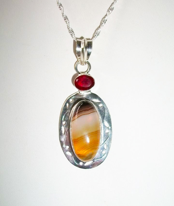 Intimidating Protective RARE Male Cockatrice – Agate and Garnet Pendant - Autumn Dusk Spirits