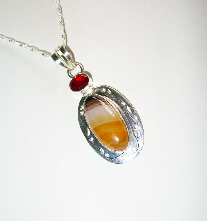 Intimidating Protective RARE Male Cockatrice – Agate and Garnet Pendant - Autumn Dusk Spirits