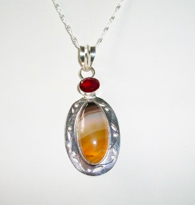 Intimidating Protective RARE Male Cockatrice – Agate and Garnet Pendant - Autumn Dusk Spirits