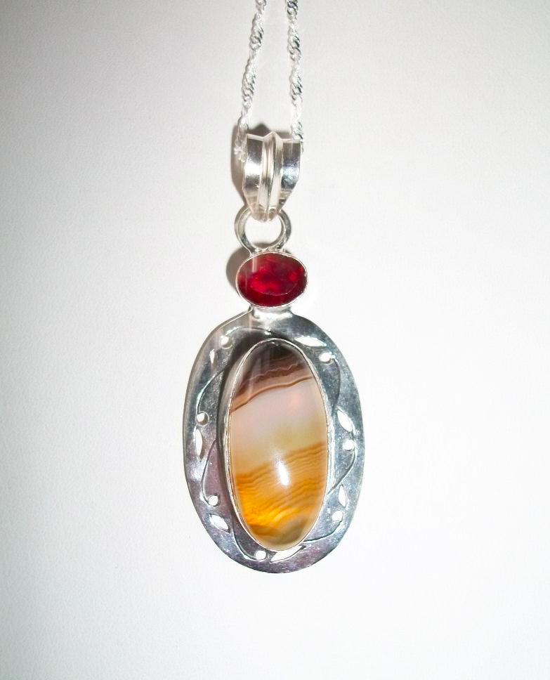 Intimidating Protective RARE Male Cockatrice – Agate and Garnet Pendant - Autumn Dusk Spirits