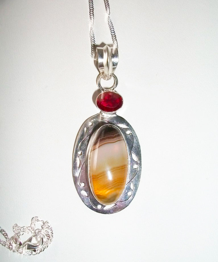 Intimidating Protective RARE Male Cockatrice – Agate and Garnet Pendant - Autumn Dusk Spirits