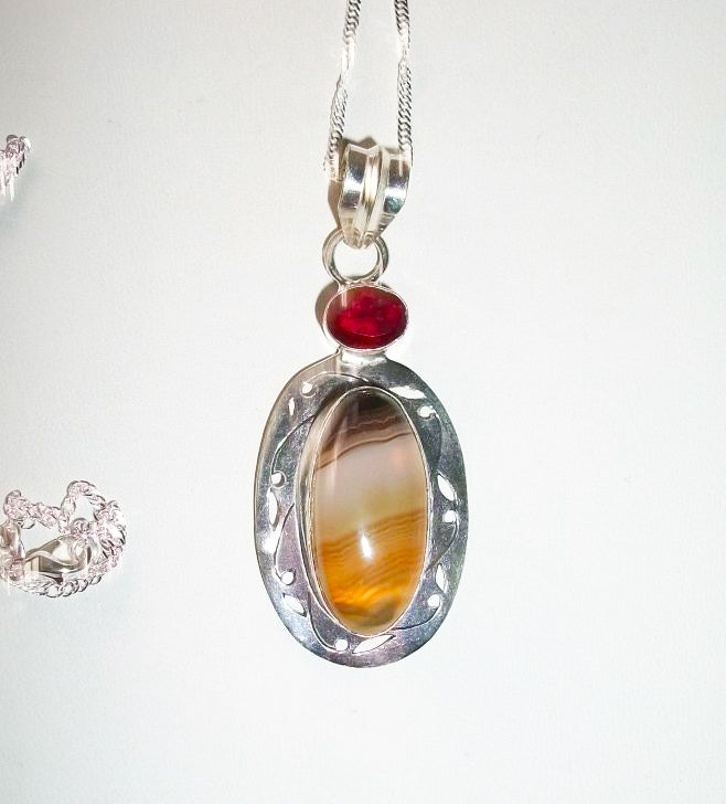 Intimidating Protective RARE Male Cockatrice – Agate and Garnet Pendant - Autumn Dusk Spirits