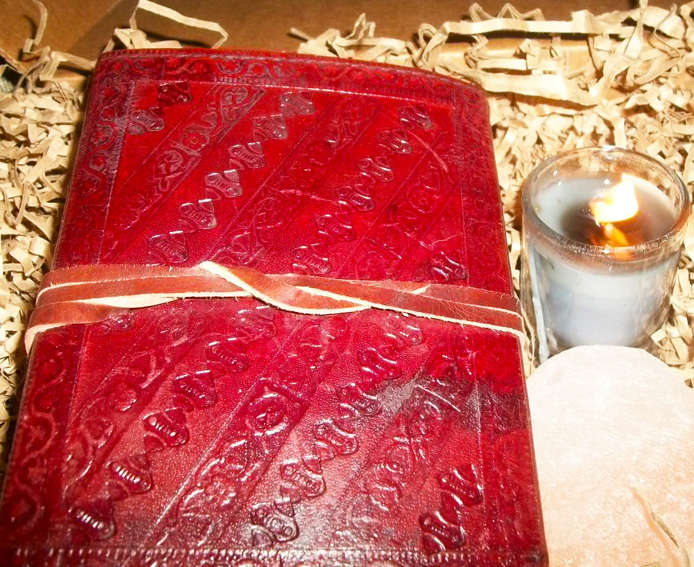 Leather and Stone Journal (BOS, Grimoire) - 2 Color Stones To Choose From - Autumn Dusk Spirits