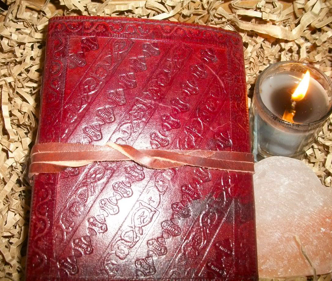 Leather and Stone Journal (BOS, Grimoire) - 2 Color Stones To Choose From - Autumn Dusk Spirits