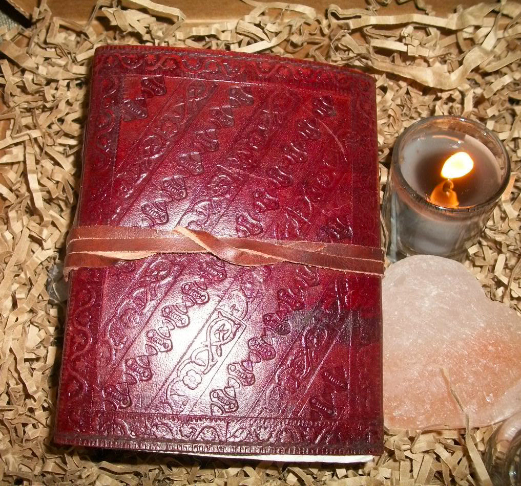 Leather and Stone Journal (BOS, Grimoire) - 2 Color Stones To Choose From - Autumn Dusk Spirits