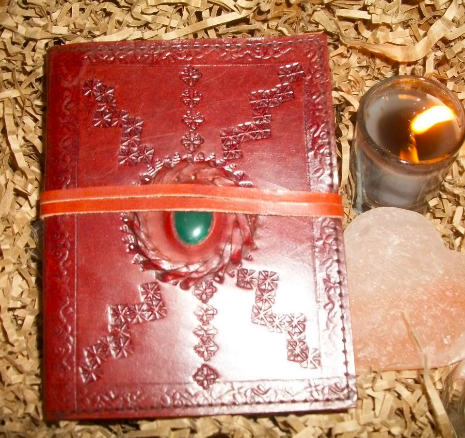 Leather and Stone Journal (BOS, Grimoire) - 2 Color Stones To Choose From - Autumn Dusk Spirits