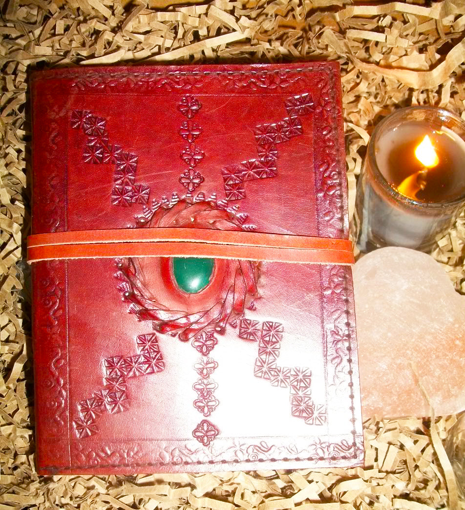 Leather and Stone Journal (BOS, Grimoire) - 2 Color Stones To Choose From - Autumn Dusk Spirits