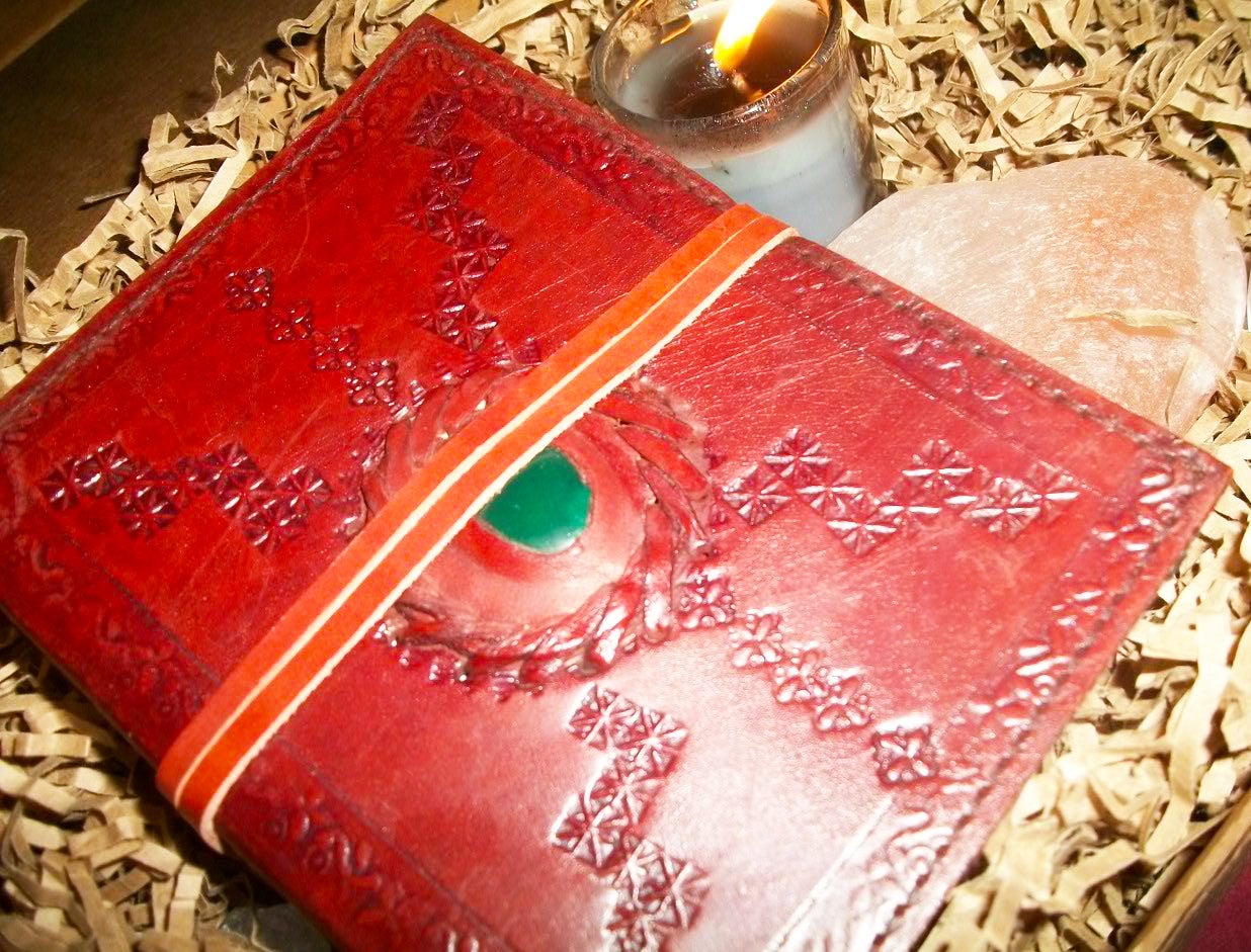 Leather and Stone Journal (BOS, Grimoire) - 2 Color Stones To Choose From - Autumn Dusk Spirits