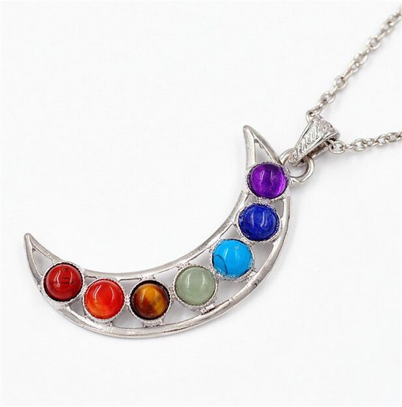 Beautiful Chakra Crescent Moon Pendant - Autumn Dusk Spirits