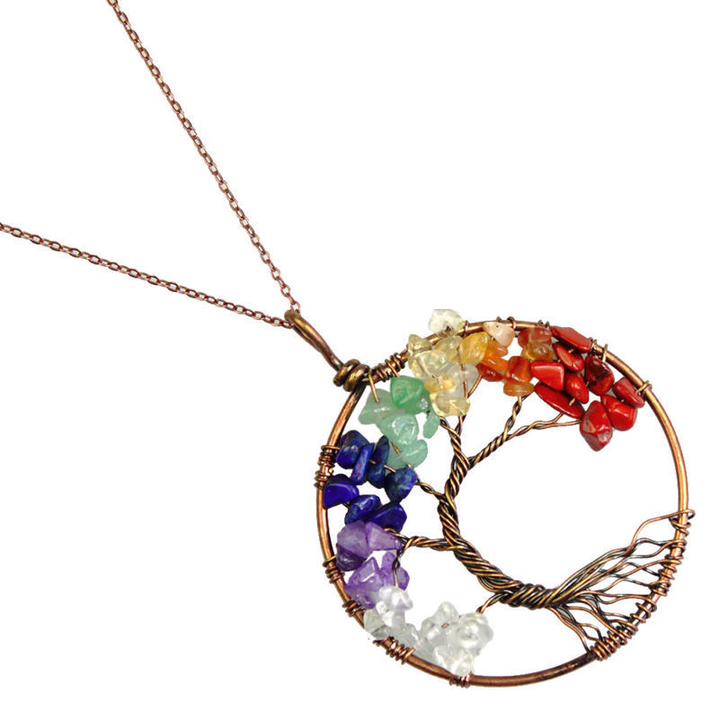 Chakra Multi-Gemstone Tree of Life Pendant - Autumn Dusk Spirits