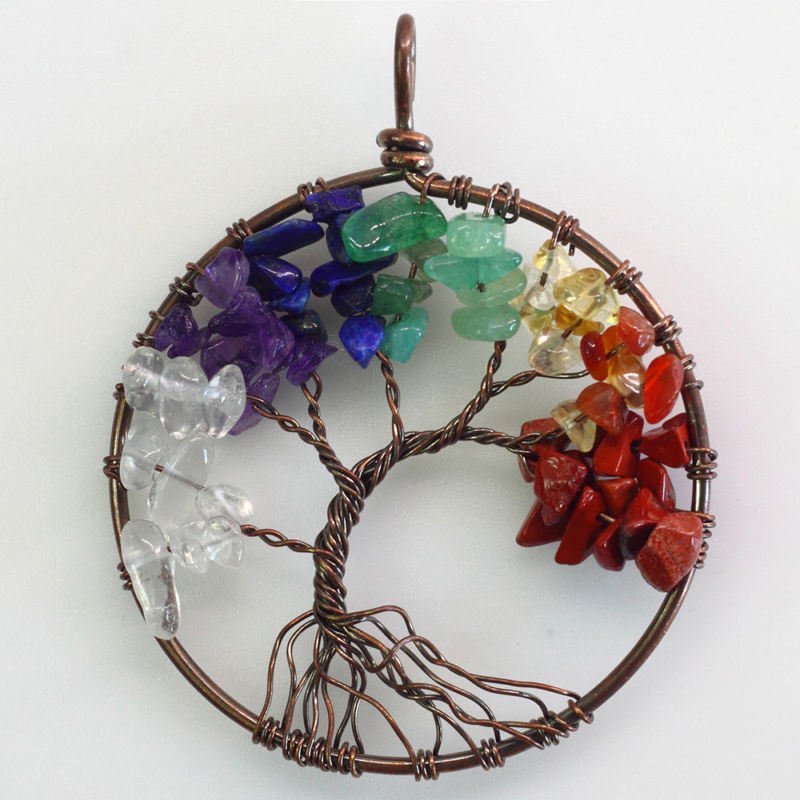 Chakra Multi-Gemstone Tree of Life Pendant - Autumn Dusk Spirits