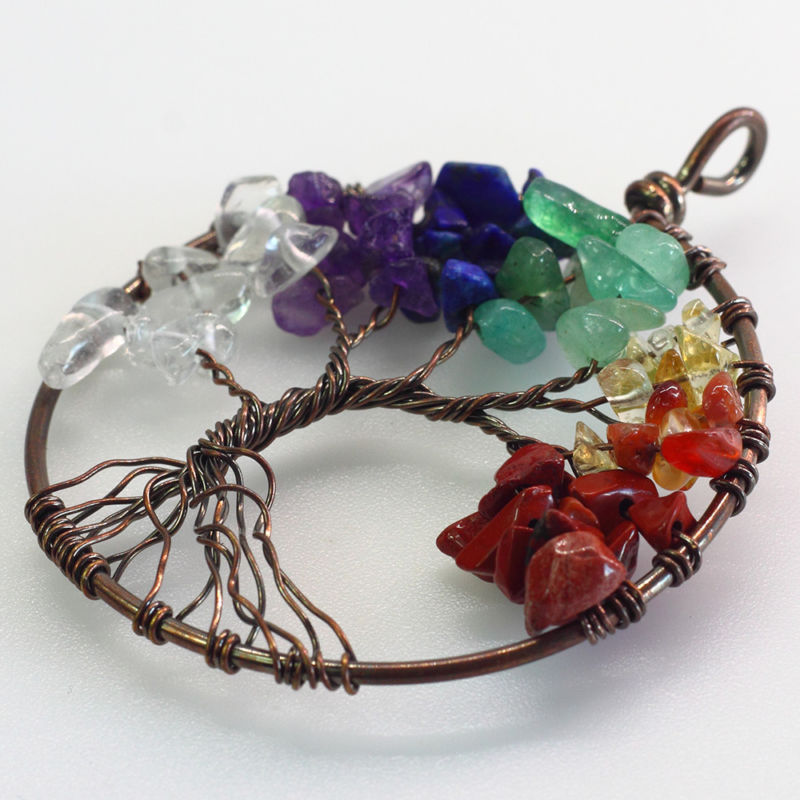 Chakra Multi-Gemstone Tree of Life Pendant - Autumn Dusk Spirits