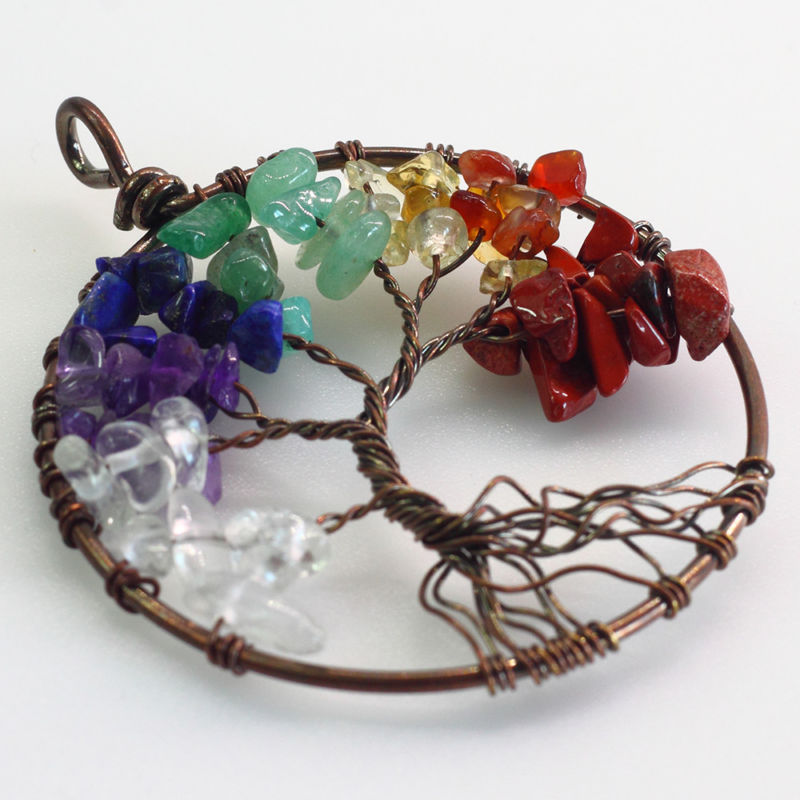 Chakra Multi-Gemstone Tree of Life Pendant - Autumn Dusk Spirits