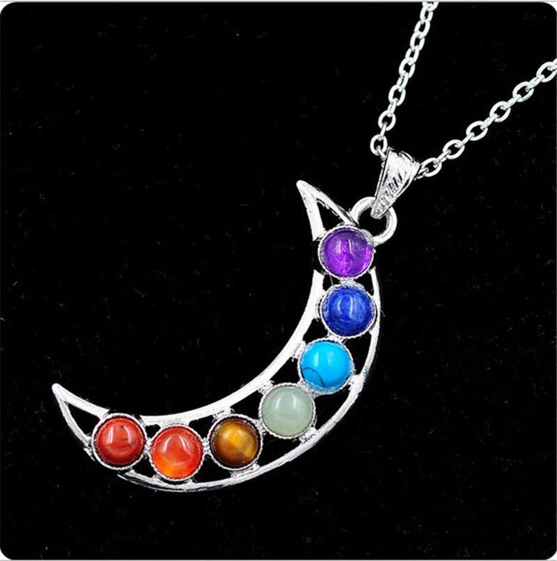 Beautiful Chakra Crescent Moon Pendant - Autumn Dusk Spirits