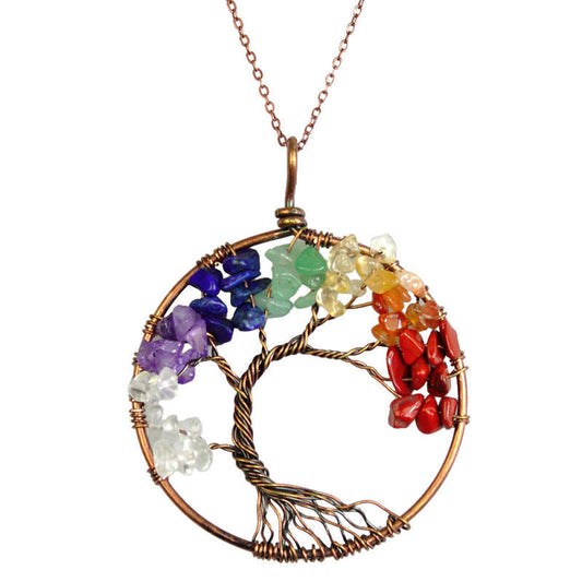 Chakra Multi-Gemstone Tree of Life Pendant - Autumn Dusk Spirits