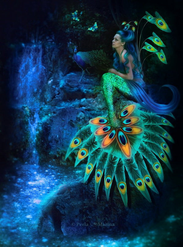 Kind Ethereal Female Were-Peacock ~ Blue Agate and Quartz Pendant - Autumn Dusk Spirits